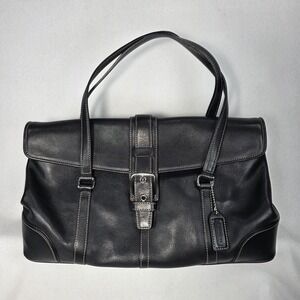 Vintage COACH #9267 Hamptons Leather Flap Satchel Purse -‎ Smooth Black Leather